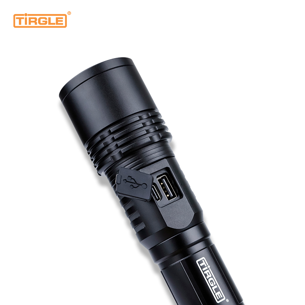 HL-5010 Three-speed switch strong and weak flashing waterproof aluminium alloy telescopic dimming power display Type-C rechargeable USB power output torch